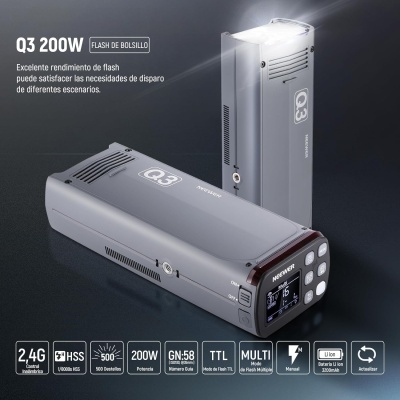 Neewer Q3 200 W TTL Flash 1/8000 com bateria 3200 mAh para estúdio e exterior