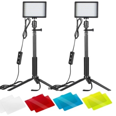 2x painel LED iluminador fotografia e vídeo com tripés e filtros