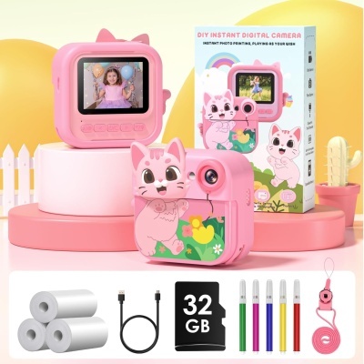 Câmara impressora térmica fotos instantâneas HD cartão 32GB