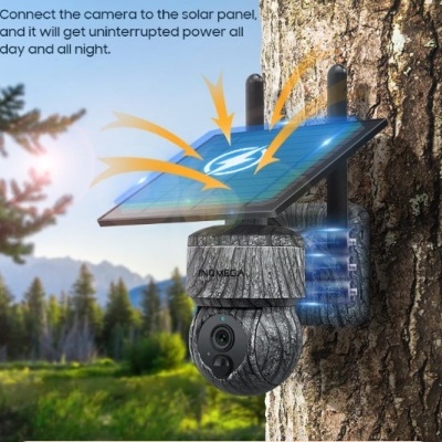 Câmara vigilância solar 4G rotativa exterior camuflada 5MP