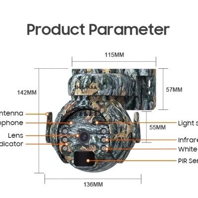 Câmara vigilância solar 4G rotativa exterior verde tropa 360º