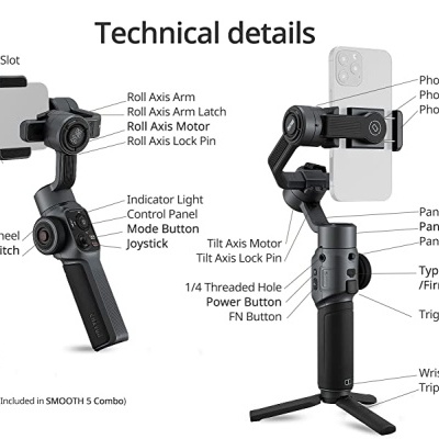 Estabilizador Zhiyun Smooth 5 Gimbal para iPhone ou Android