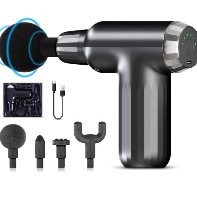Pistola de massagem muscular vibratória 6 velocidades 4 cabeças