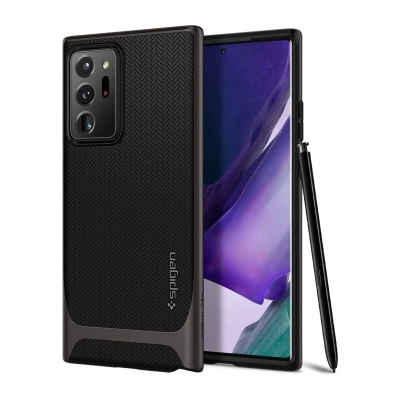 Smartphone com capa preta Spigen e caneta ao lado