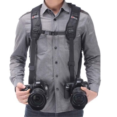 Arnês de alça dupla de ombro para 2 câmaras DSLR