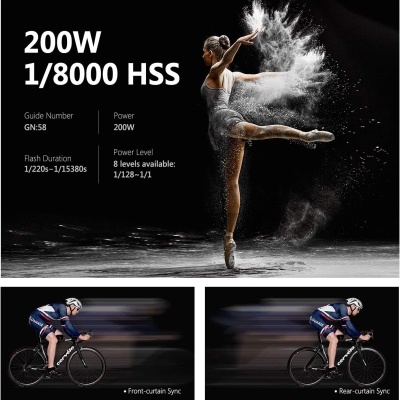 Neewer Q3 200 W TTL Flash 1/8000 com bateria 3200 mAh para estúdio e exterior