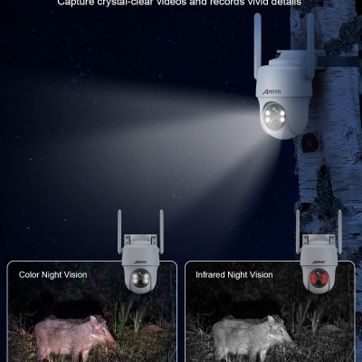 Câmara rotativa solar 4G LTE 360º + 32GB SD, 2K PTZ com bateria visão noturna, áudio bidirecional