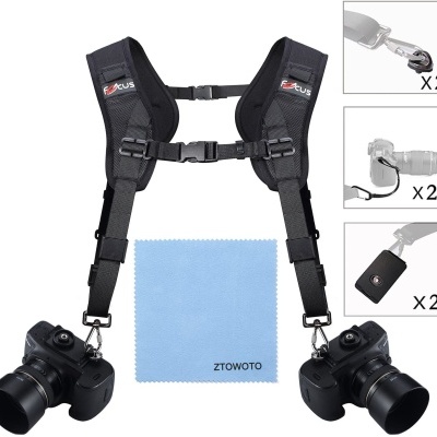 Arnês de alça dupla de ombro para 2 câmaras DSLR