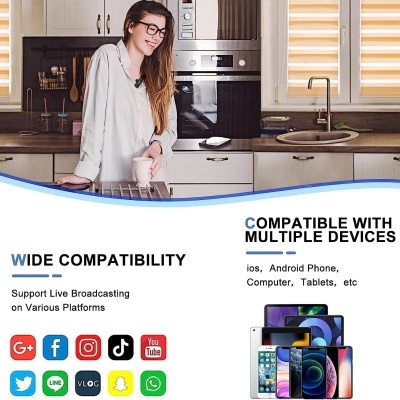 Microfone lavalier 2 em 1 para iOS/Android lapela plug & play Auto-Sync