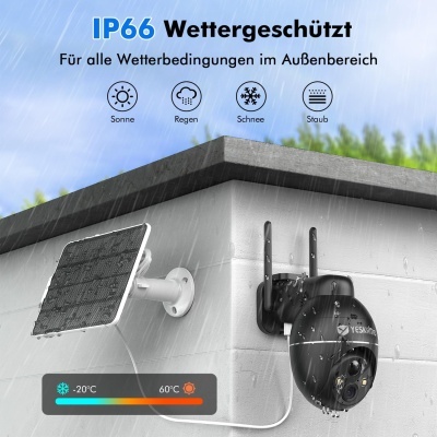 Câmara vigilância preta 360º áudio bidirecional solar rotativa 2K wi-fi PTZ