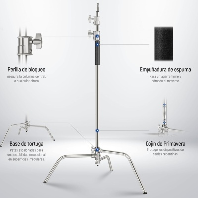 Tripé inox suporte C resistente altura 320 cm extensão com braço de fixação 128 cm
