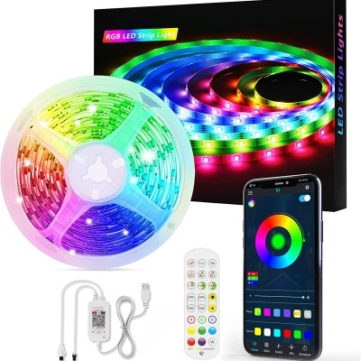 RGB Fita LED 6M USB com comando e Bluetooth app - 213 modos