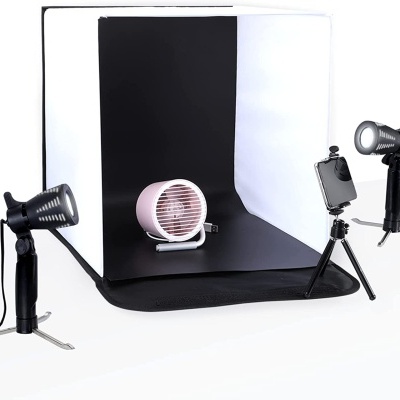 Caixa fotografia produto box portátil 40 x 40 com 3 fundos e 2 focos iluminação