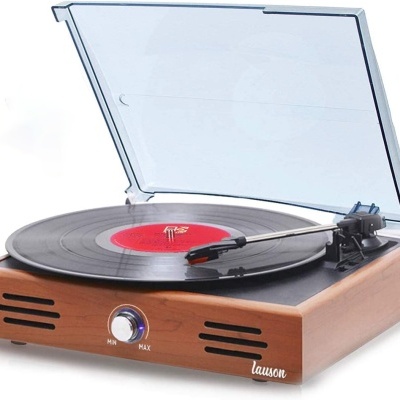 Gira discos madeira portátil 3 velocidades madeira