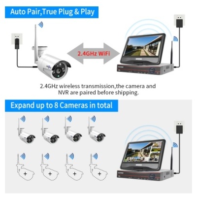 Kit CCTV WiFi videovigiIância com ecrã 10" de 8CH 4 câmaras 1080p