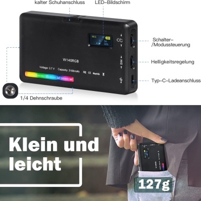 Iluminador LED luz RGB com bateria 4000mAh CRI95 2500-8500 K câmara