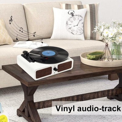 Gira discos portátil com bluetooth RCA e Aux leitor discos vinil