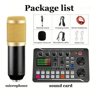 Microfone condensador com bateria + misturador e acessórios