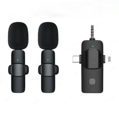 Microfone lavalier 3 em 1 para iOS/Android lapela plug & play Auto-Sync