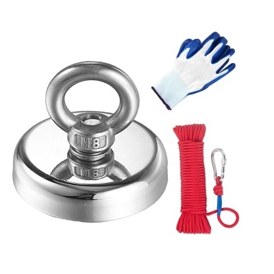 Íman neodímio força 150kg + corda e luvas para pesca, caça, exploração