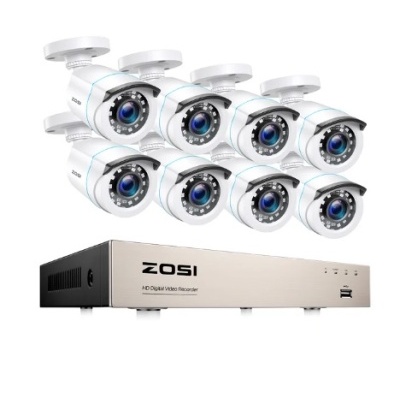 Conjunto de câmaras de segurança e gravador ZOSI branco e prateado