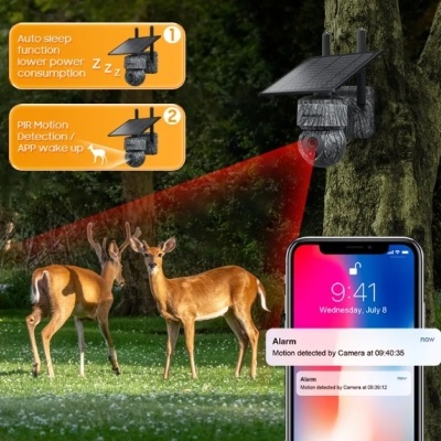 Câmara vigilância solar 4G rotativa exterior camuflada 5MP