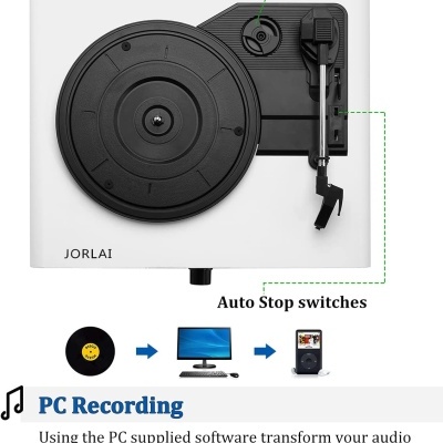 Gira discos portátil com bluetooth RCA e Aux leitor discos vinil