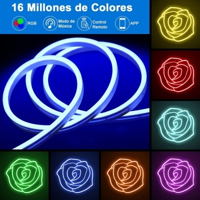 Tira LED efeito neon RGB 5 m 108 LED/metro impermeável comando e APP 540 LED Tira LED efeito neon RGB 5 m 108 LED/metro impermeável comando e APP 540 LED
