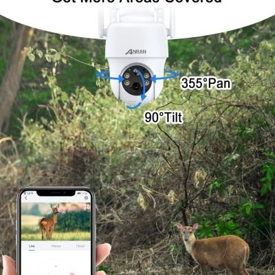 Câmara rotativa solar 4G LTE 360º + 32GB SD, 2K PTZ com bateria visão noturna, áudio bidirecional