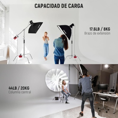 Tripé inox suporte C resistente altura 320 cm extensão com braço de fixação 128 cm
