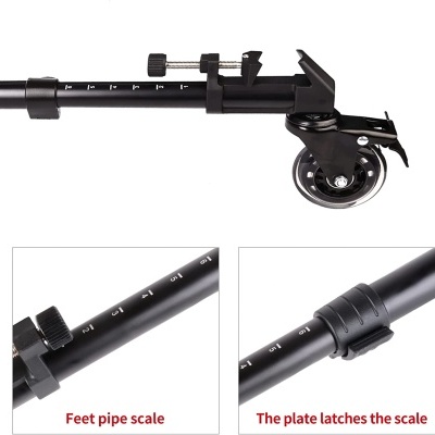 Barra ajustável preta com roda translúcida e escala marcada