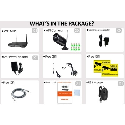 Kit CCTV câmaras pretas WiFi videovigilância 8CH 4/8 câmaras 1080p