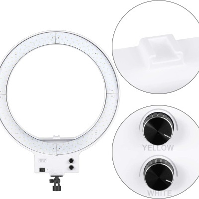 Ringlight branco tripé prata 48cm anel luz bicolor regulação cor