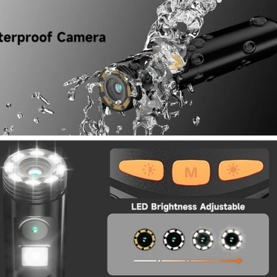 Endoscópio 100 metros dupla lente HD impermeável com bateria