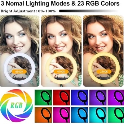 Anel luz RGB ringlight 48cm com tripé e comando 18"