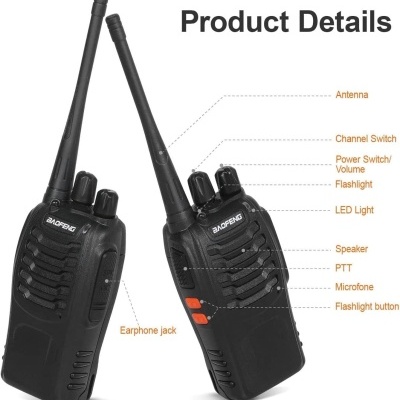 2 Walkies Talkies 16 canais, bateria, rádio com auricular