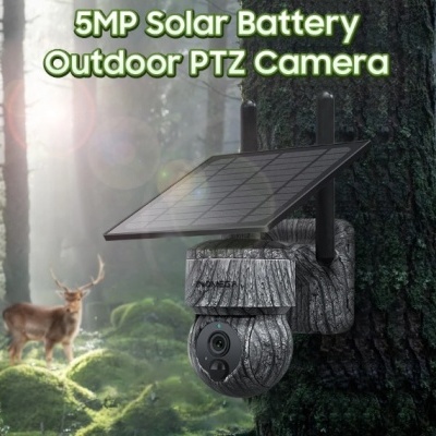 Câmara vigilância solar 4G rotativa exterior camuflada 5MP