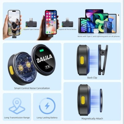BALILA Microfone sem fios lapela para iPhone iPad Android BALILA Microfone sem fios lapela para iPhone iPad Android