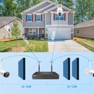 Kit CCTV WiFi videovigilância 8CH 4 câmaras 3MPx 2 rotativas Hiseeu