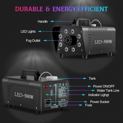Máquina de fumo 500W 8 LEDS e 13 cores e 4 modos com comando