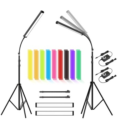 Kit barras de luz LED iluminador com tripé + filtros de cor