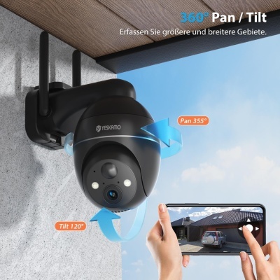 Câmara vigilância preta 360º áudio bidirecional solar rotativa 2K wi-fi PTZ