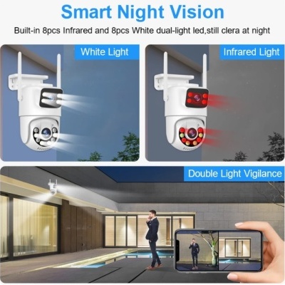 Kit CCTV câmaras rotativas 2 lentes videovigilância 8CH 4 câmaras 2+2MP WiFi