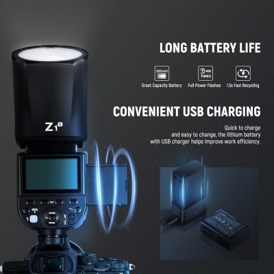 Flash Neewer Z1 cabeça redonda 2 baterias TTL para câmaras Canon / Nikon / Sony