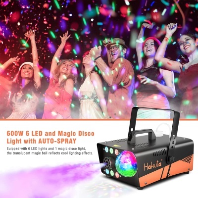 Máquina de fumo com bola de luzes LED RGB, 600W Fog Machine, 2300 CFM