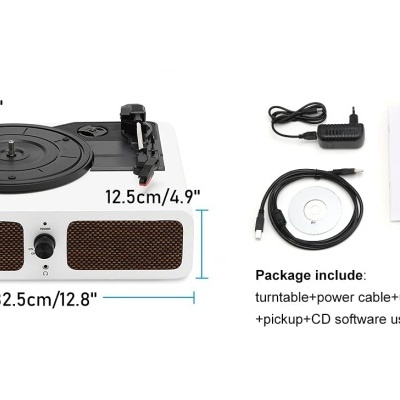 Gira discos portátil com bluetooth RCA e Aux leitor discos vinil