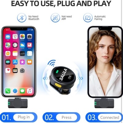 BALILA Microfone sem fios lapela para iPhone iPad Android BALILA Microfone sem fios lapela para iPhone iPad Android