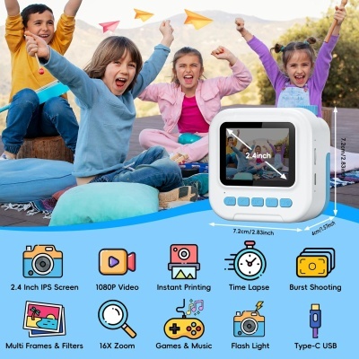 Câmara impressora térmica fotos instantâneas HD cartão 32GB