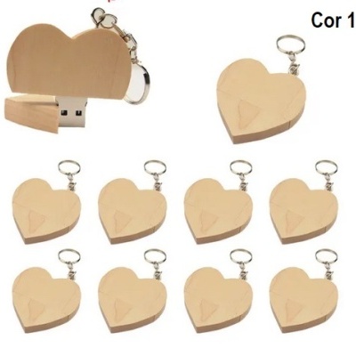 Pen drive 10 un. madeira coração gravação logótipo personalizável