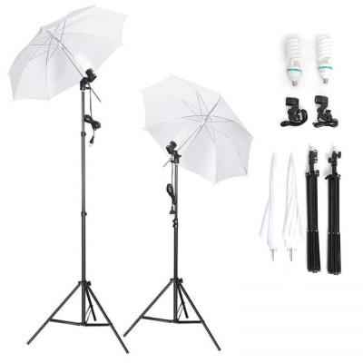 Kit de iluminação de estúdio 2 guardachuvas e lâmpadas - sombrinhas